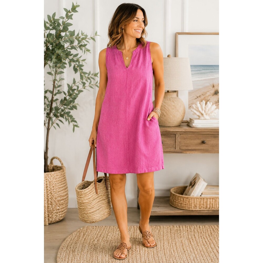 Sigrid Olsen 100% Linen Shift Tunic Dress XL Pink Resort Coastal Grandmother